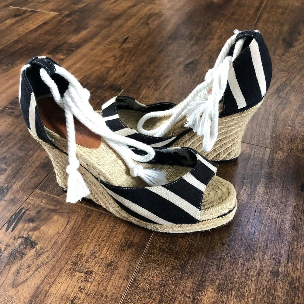 Kate Spade Striped Espadrilles Jute Wedges Sandals